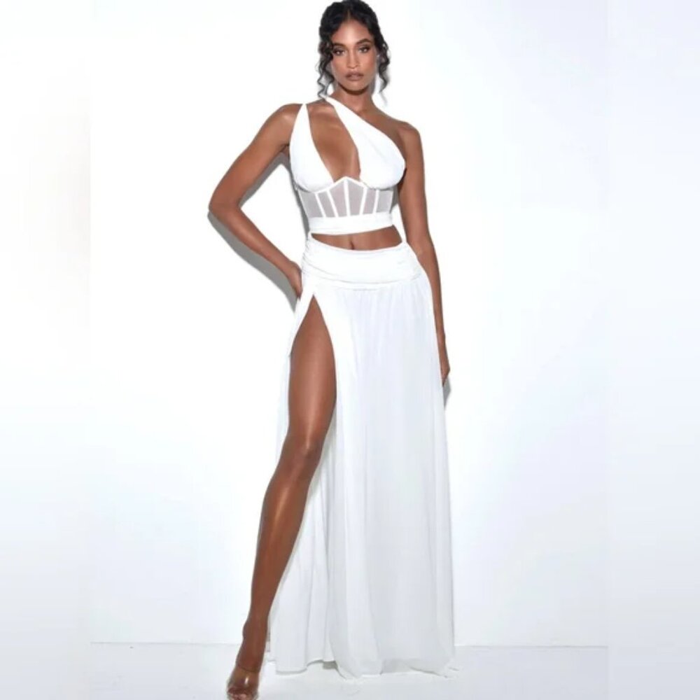 Miss Circle Natalya White Chiffon Corset Maxi Dress XXS